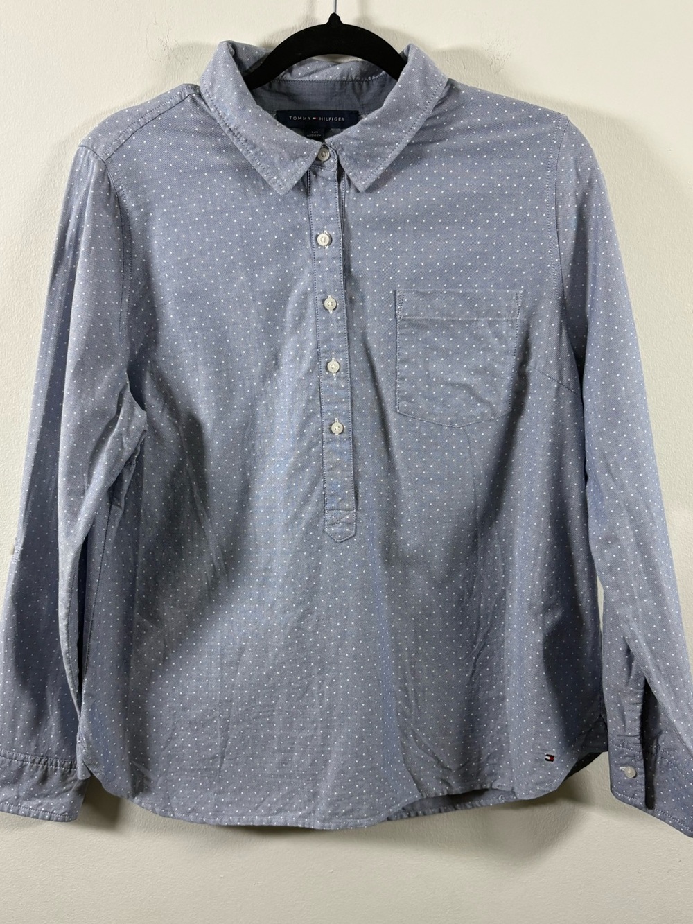 Tommy Hilfiger Blue Polka Dot Cotton Popover Shirt L